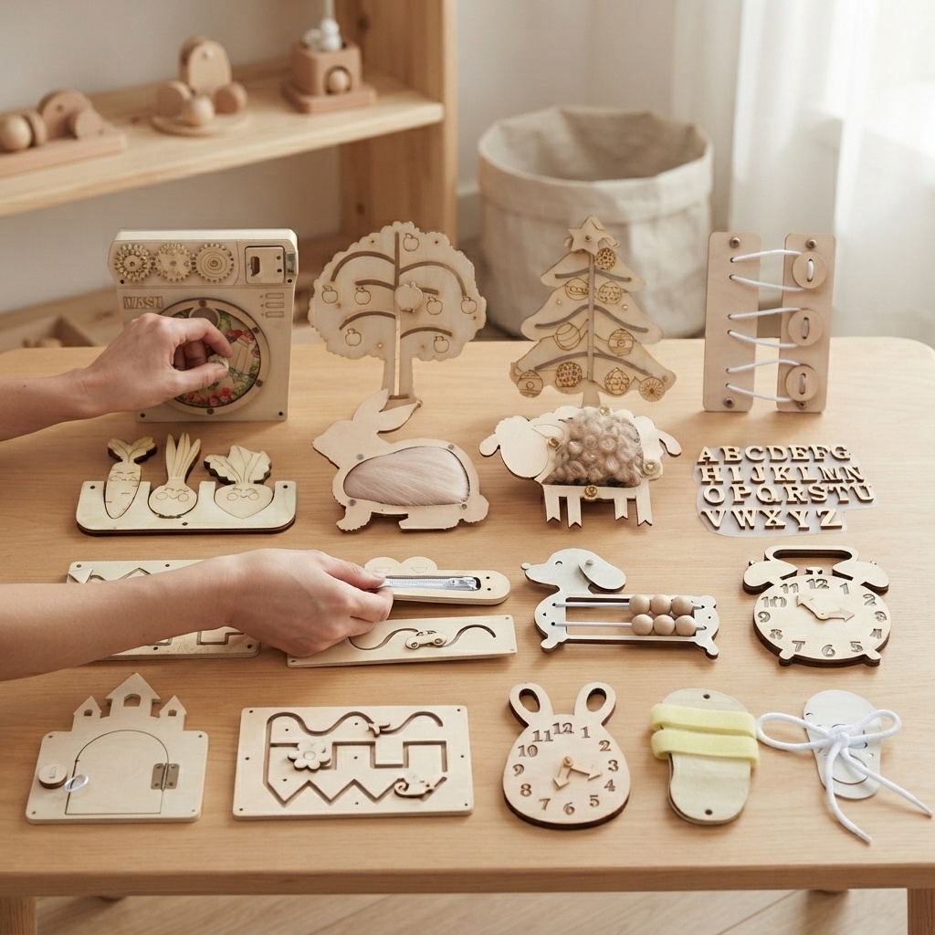 Kids Education Usa - Beliebtes Montessori-Holzpuzzle: DIY-Aktivitäts-Türschloss-Ringe, Zubehör, Zuordnungsspielzeug, Frühes