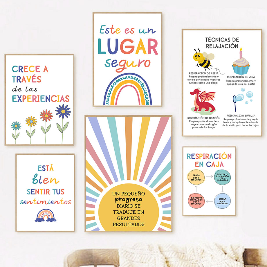 Kids Education Picture - Spanische Bildung Motto Regenbogen Sonnenschein Wand