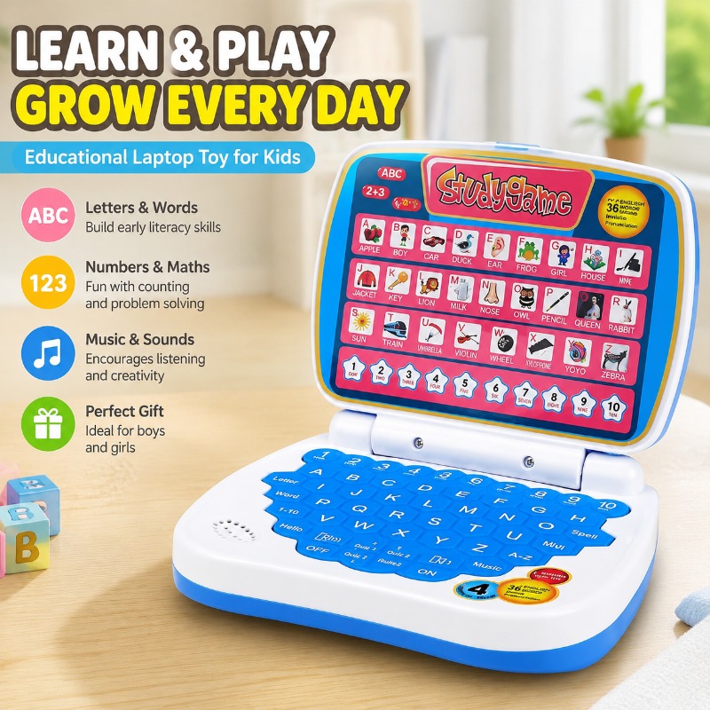 Kids Education Laptop - Mini-Simulations-Laptop Lernspielzeug mit LED-Bildschirm Kinder-Lerncomputer Spielzeug-Notebook