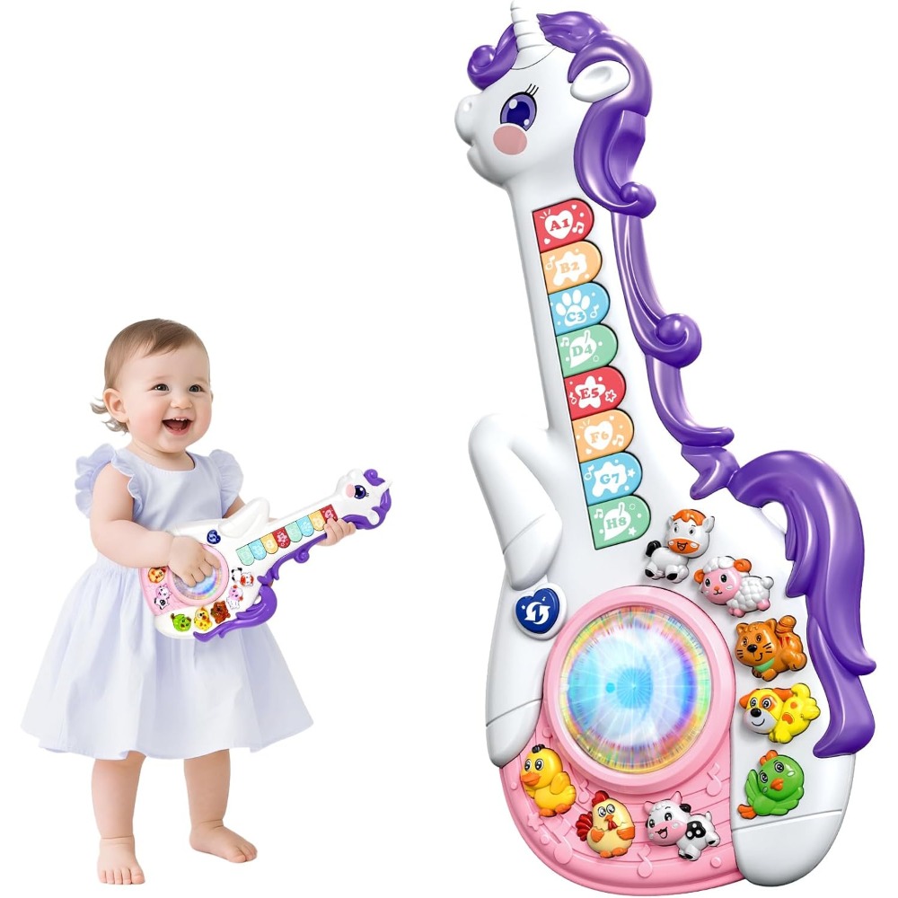 Kids First Education - Musikalisches Einhorn-Spielzeug für Babys, pädagogische Cartoon-Gitarre