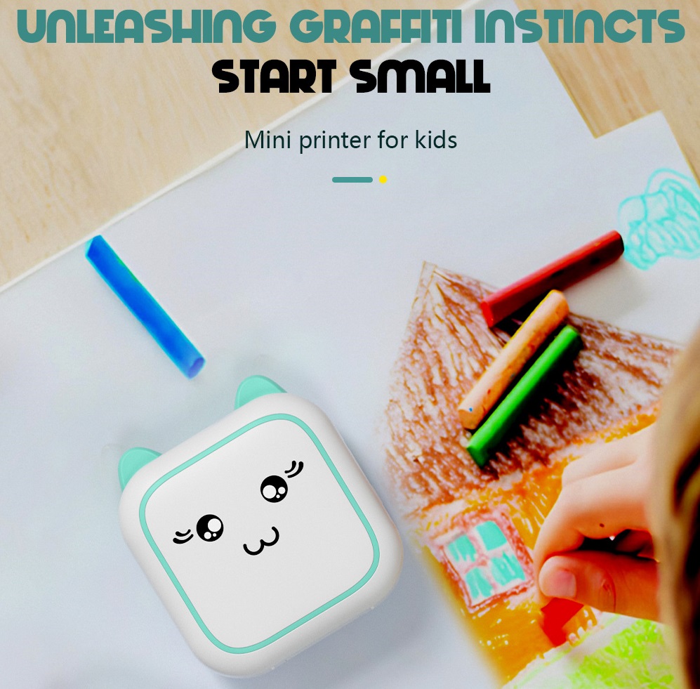 Kids Education Questions - Tragbarer Mini-Cartoon-Thermodrucker Kabellos BT 200 DPI