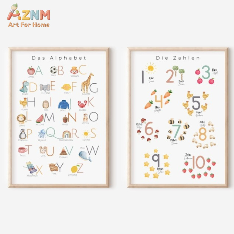 Kids Education Nursery - AZNM Leinwand-Wandkunst mit deutschem Alphabet und