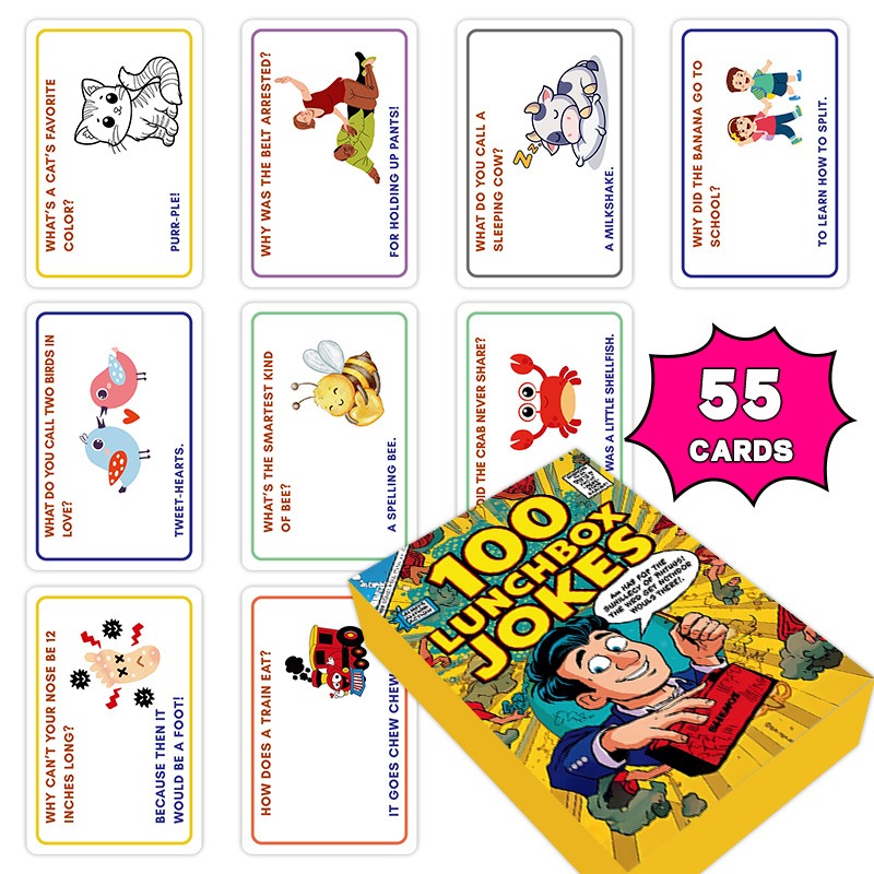 Kids Education Questions - 100 Lunchbox-Witzkarten Lustige Frage-Antwort-Witzkarten Interaktives Familienspiel