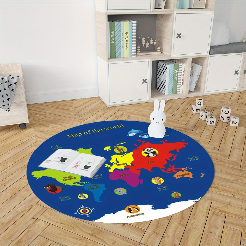 Weltkarten-Rundteppich aus Fla – Kids Education Nursery Bewertung und Preis